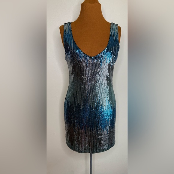 As U Wish Blue and Silver Sequin Tank Minidress Size Medium - Picture 1 of 9
